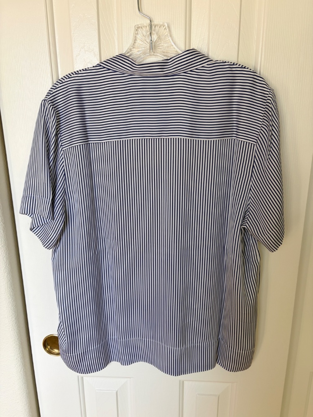 New Quince Washable Stretch Silk Short Sleeve Blouse Navy/white stripe Large - Picture 4 of 8